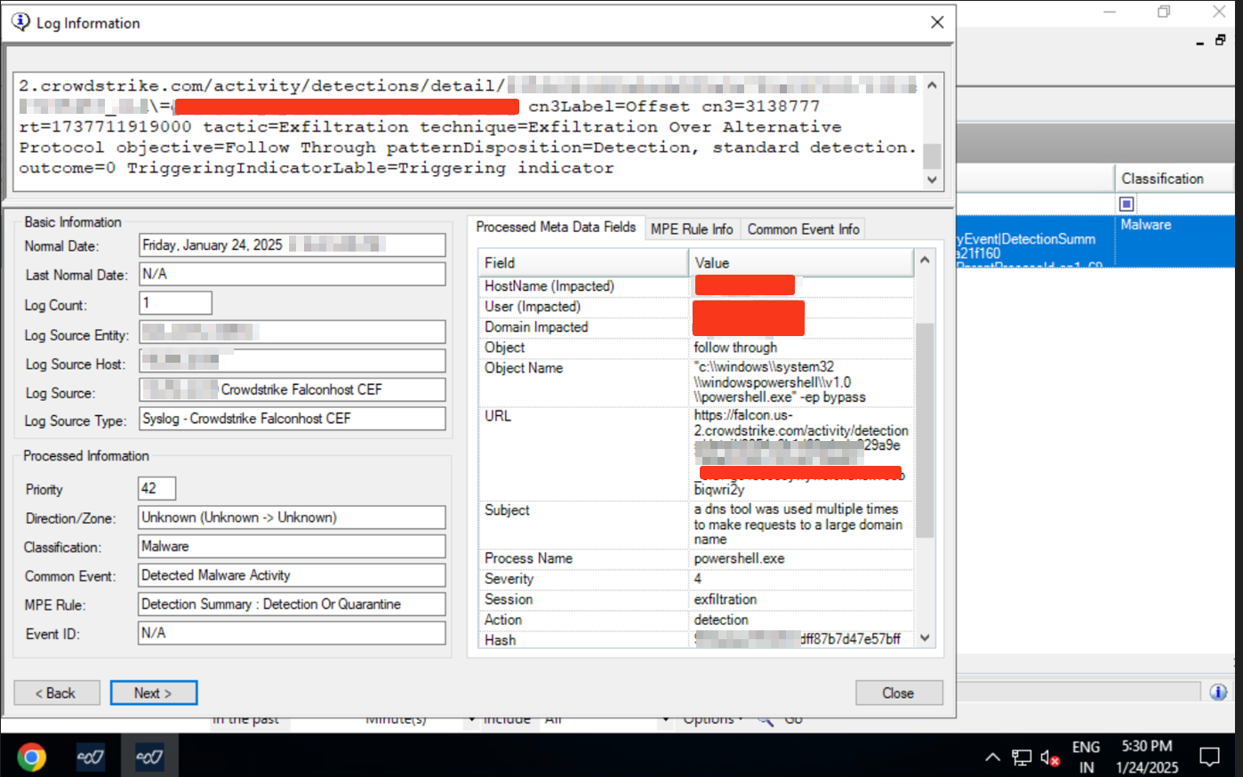 EDR detected DNS Exfiltration activity